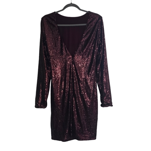 Dress the Population Lolita Red Shimmer Sequin Mini Dress Party Holiday New Year - Picture 3 of 10